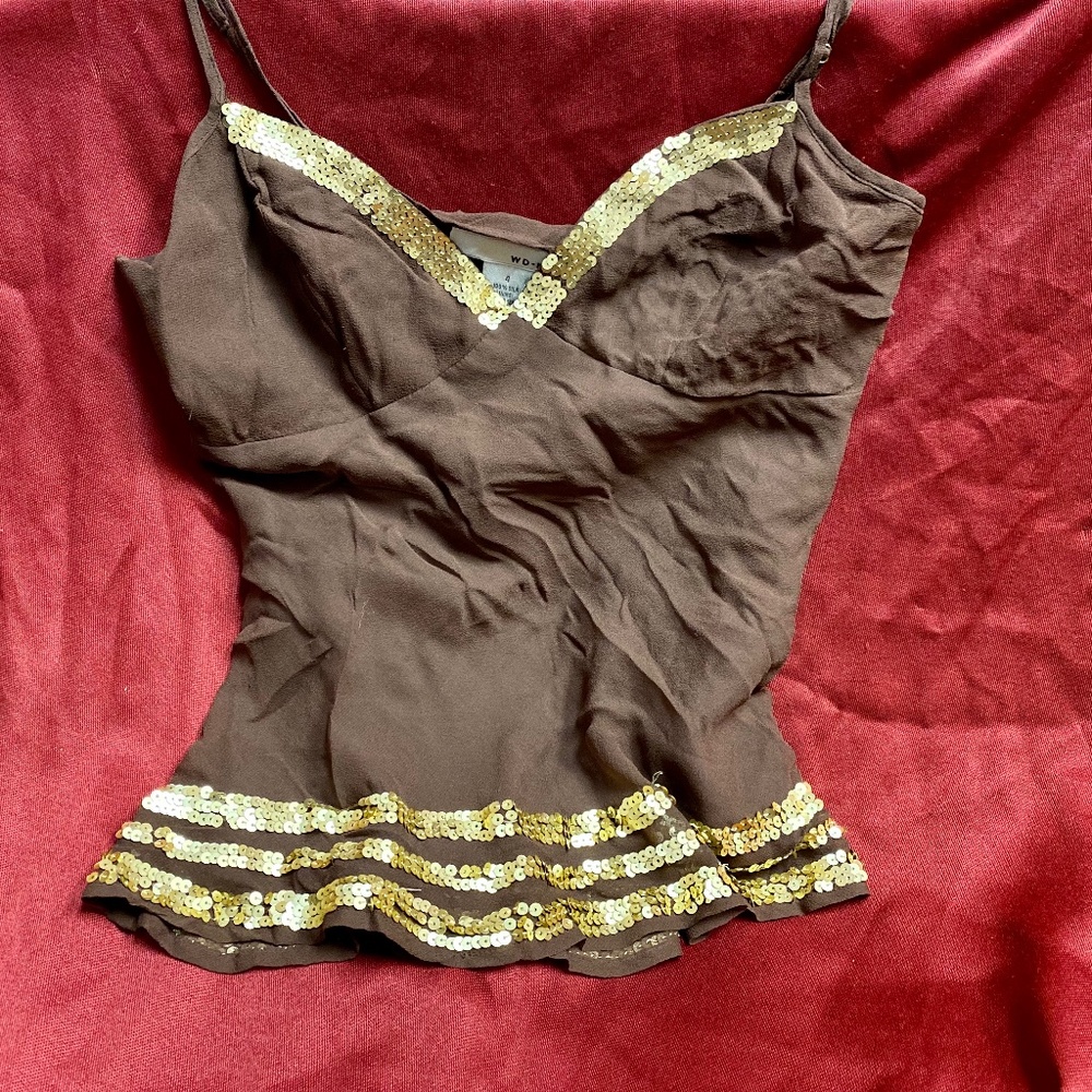 WD NY Brown Top with Gold Sequins